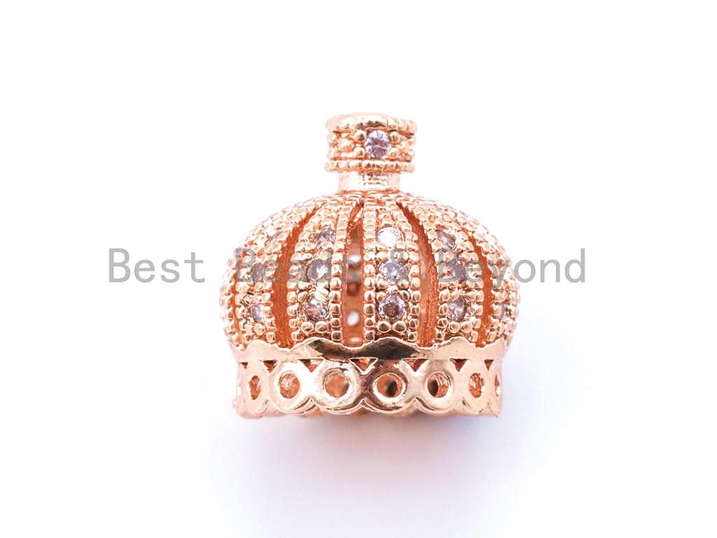 10mm/13mm/20mm CZ Micro Pave Crown Cap Bead,Cubic Zirconia Tassel Cap Beads, Gold/Silver/Rose Gold/Black Tassel Cap Beads, 1/2/4pcs sku#F65