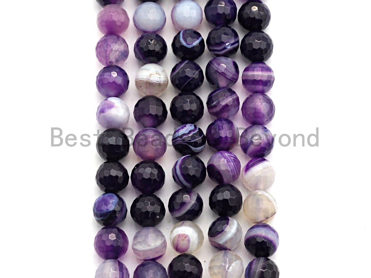 High Quality Natural Faceted Purple Banded Agate beads, 6mm/8mm/10mm/12mm Gemstone beads, Natural Agate Beads, 15.5inch strand, SKU#U446