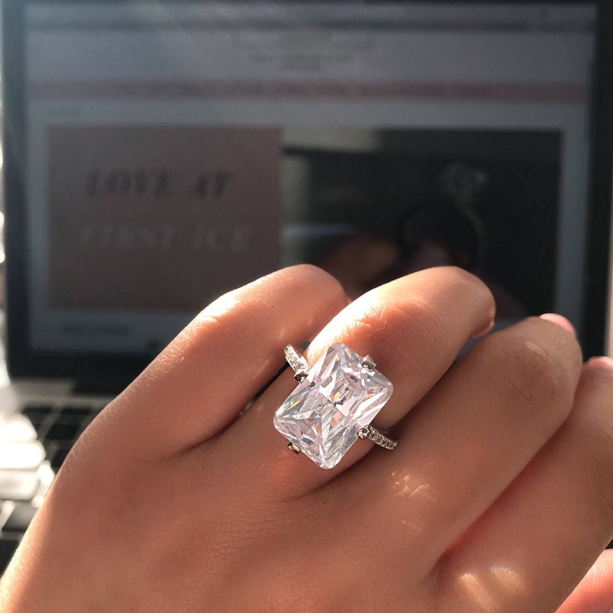 Luxury Princess Cut Diamond Ring For Proposal & Engagement, 18K White Gold Plated