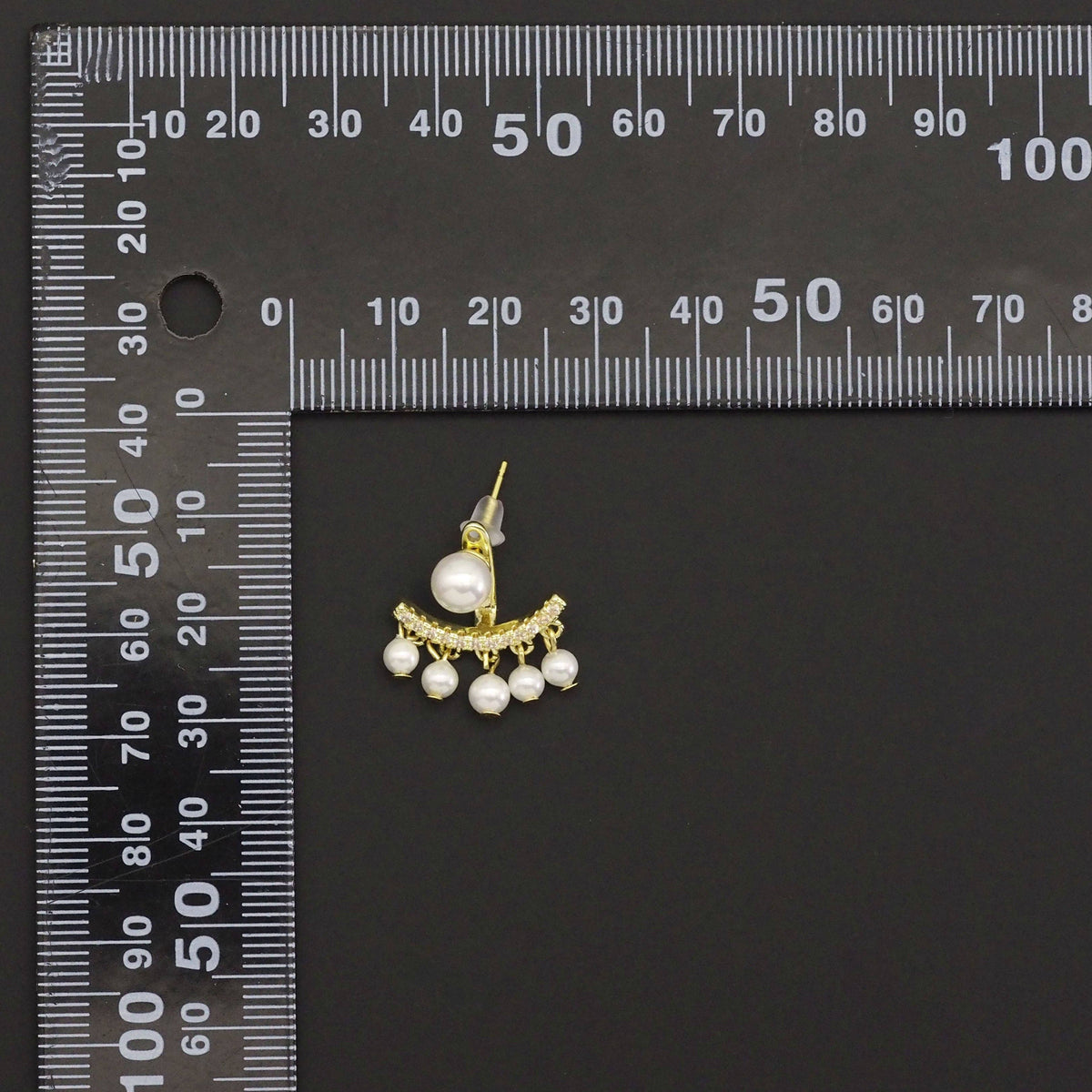 Clear CZ Gold White Pearl Dangle Earrings, Sku#LX427