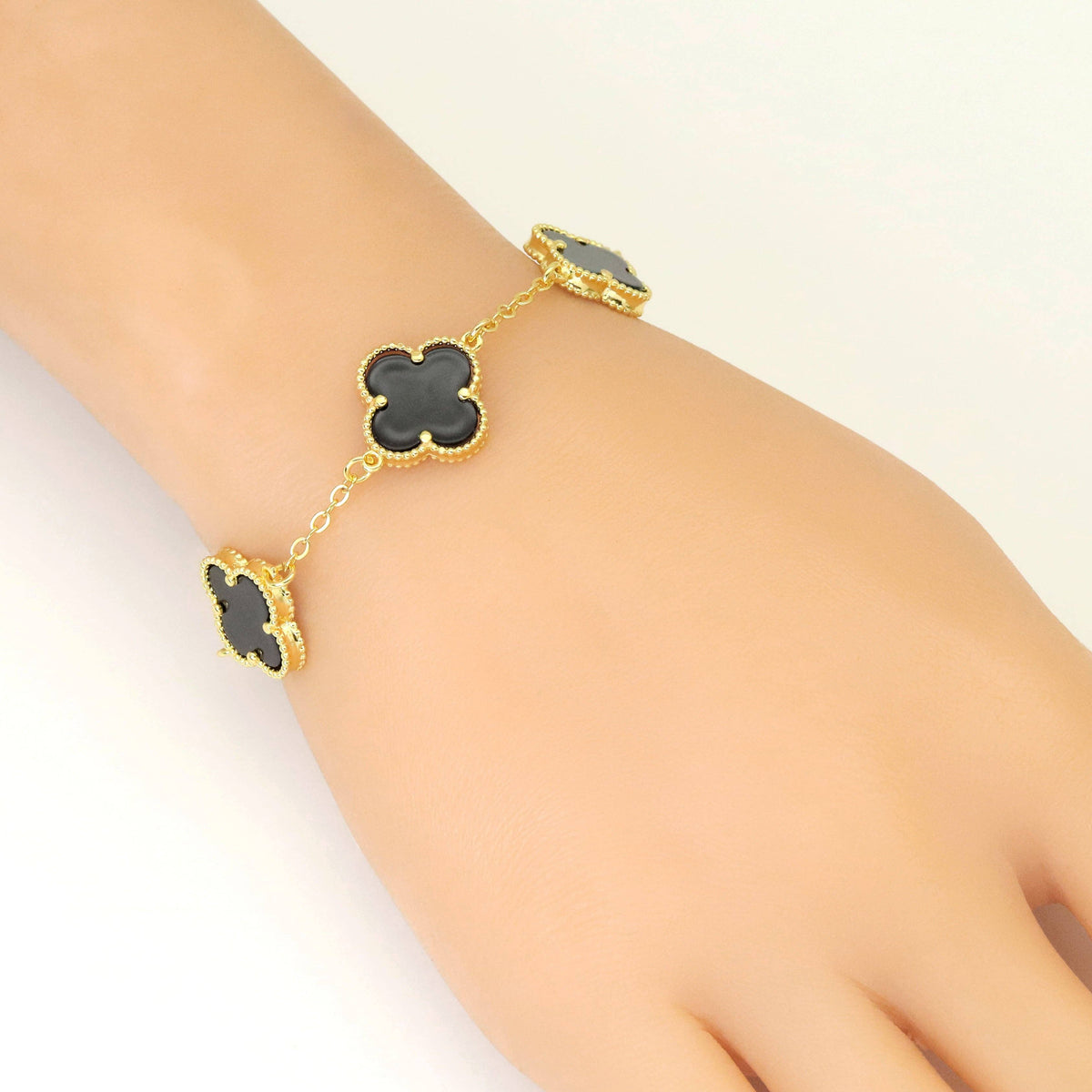 White Black  Enamel Flower Link  Bracelet, Sku#FH225