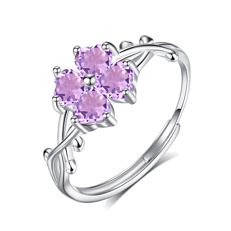 Sterling Silver Thorns Four-Leaf Clover Ring For Women