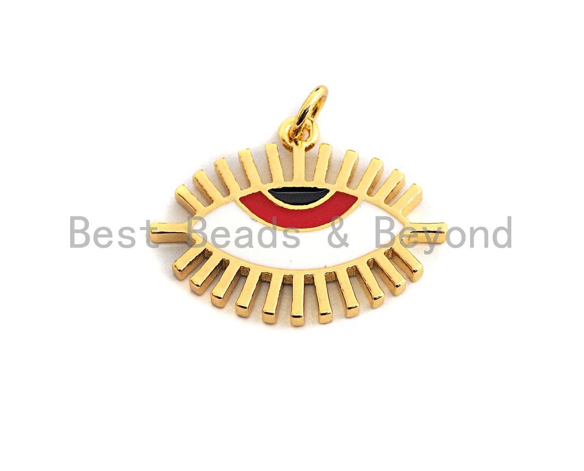 Enamel Evil Eye Charm, Red Green Blue eye pendant, Enamel eye charm, Protection eye charm, 24x19mm,sku#F978