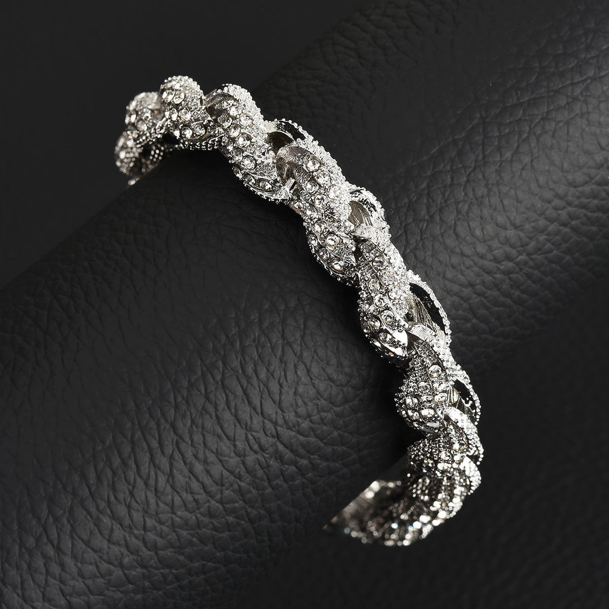 European And American Hip-Hop Mens Necklace 10mm Alloy Braided Chain With Diamonds