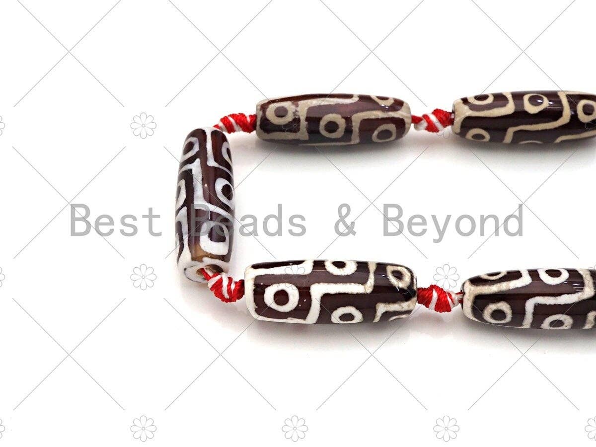 Natural Tibetan Agate Barrel Beads, Red White Dzi Drum Beads, Tibetan Dzi Beads, 10x30mm, Sku#U1042