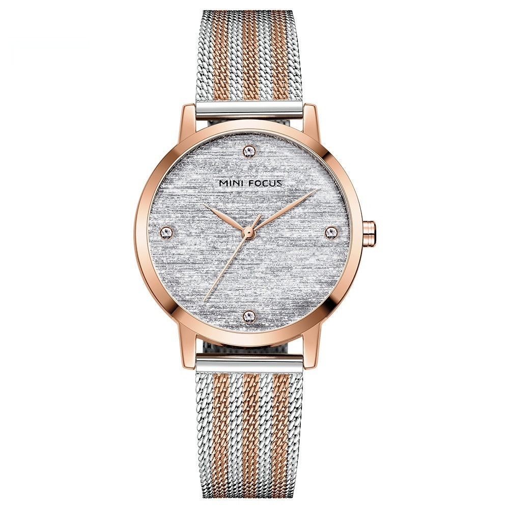 Silk Dial Diamond-encrusted Mesh Strap Watch