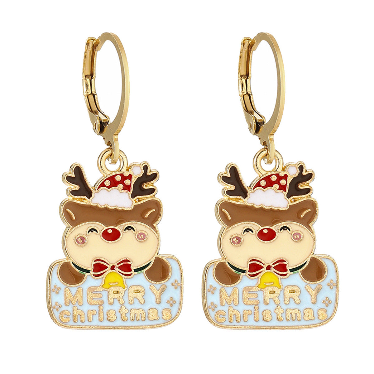 Cross-Border Personalized Christmas Alloy Earrings Christmas Hat Colorful Star Dot Diamond Christmas Tree Elk Gingerbread Man Earrings