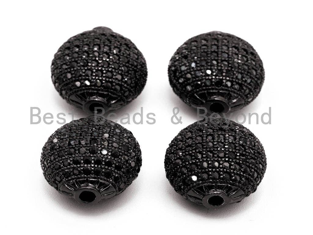 Black CZ Pave On Black Micro Pave Flat Oval Spacer Beads with Black Crystal for Bracelet/Necklace, Spacer Beads 14x14x9mm, sku#G327
