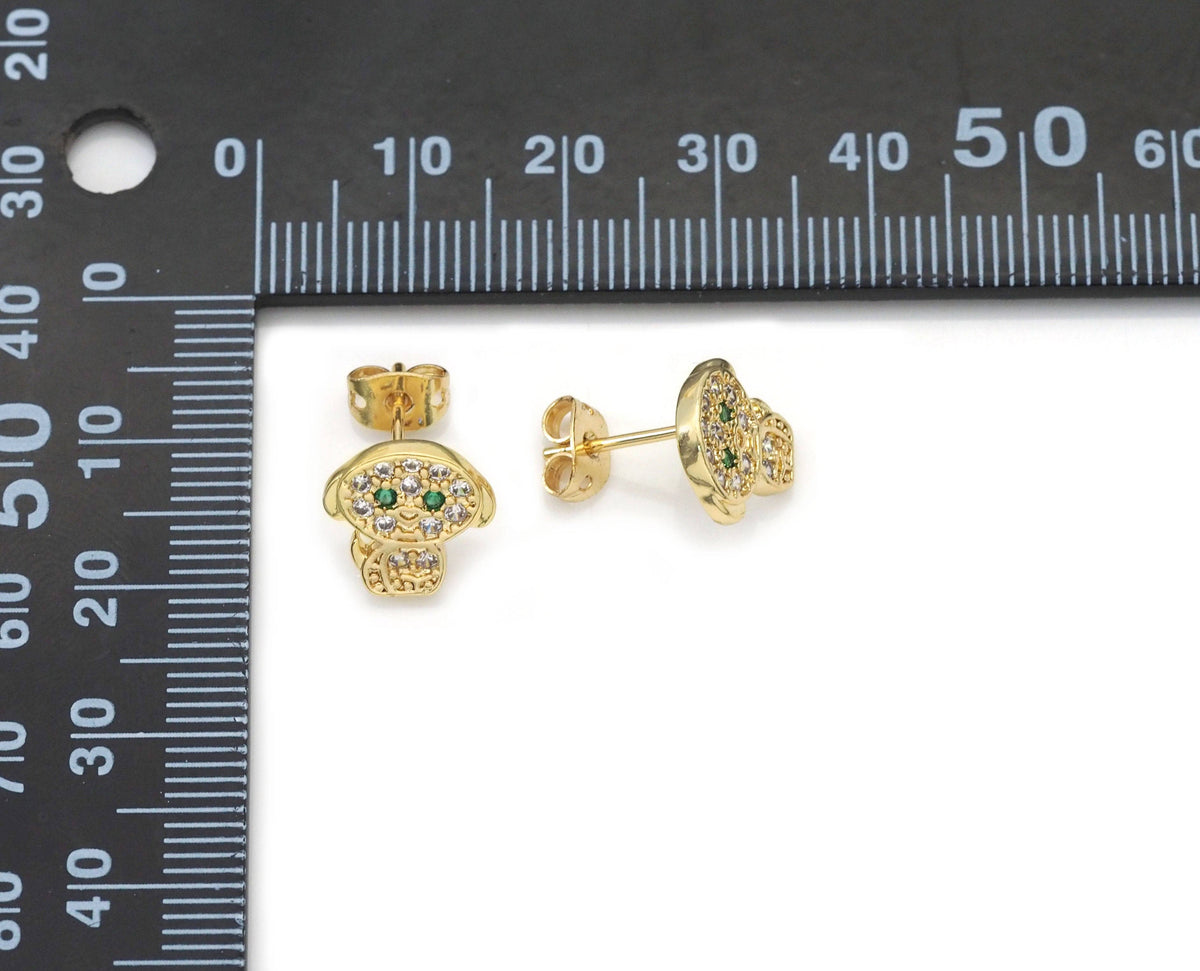 Cute CZ Gold Puppy Dog Stud Earrings, Sku#LD353