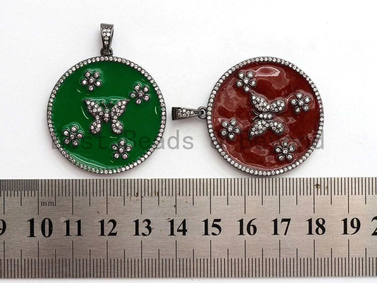 35mm LARGE Enamel Colorful Round With Flower Butterfly Penda