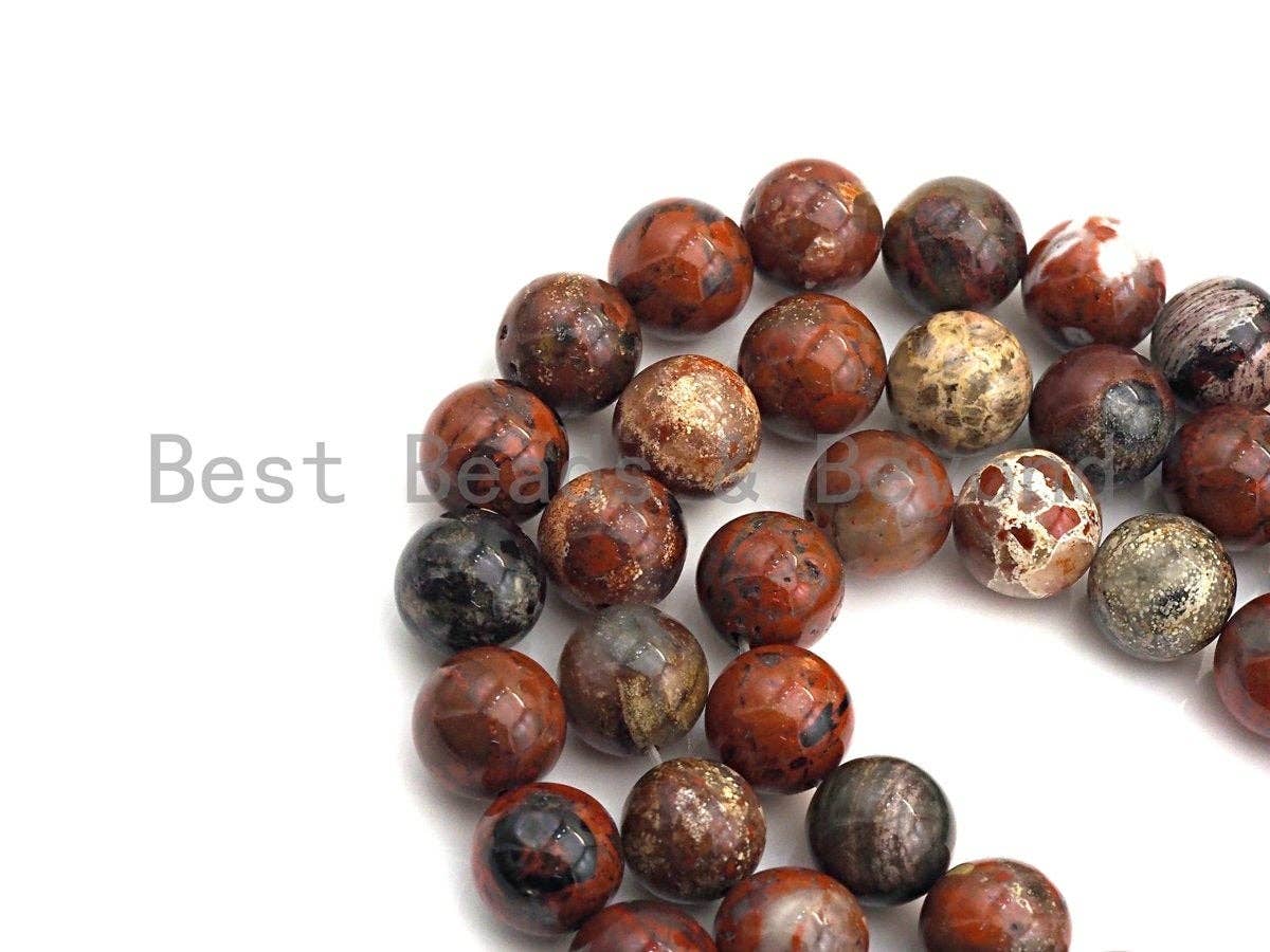 Natural Red Flower Jasper, Round Smooth 6mm/8mm/10mm/12mm, 15.5" Full Strand, sku#U633