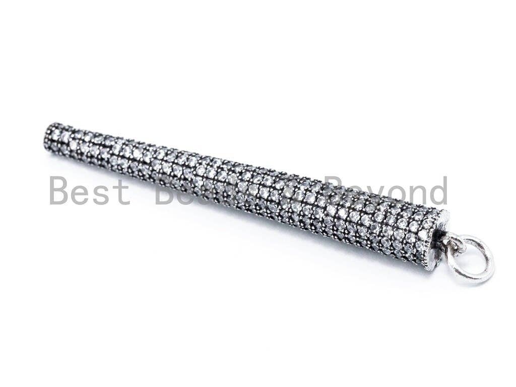 CZ Micro Pave Long Fully Paved Cone Pendant, Cubic Zirconia Necklace/Earring Pendant, 51x6mm,sku#F160C