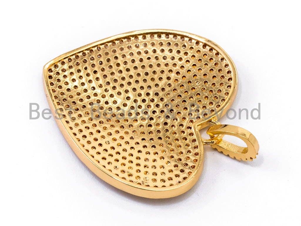 CZ Clear/Black Micro Pave Heart Pendant, Heart Shaped Pave Pendant, Gold/Rose Gold/Silver/Gunmetal plated, 30x36.5mm, Sku#F107