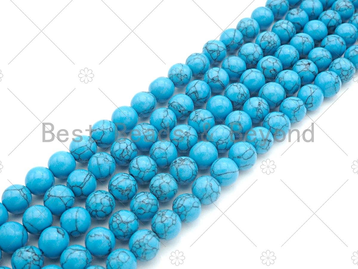 Natural Turquoise Blue Howlite Round Smooth Beads, 6mm/8mm/10mm/12mm/14mm Howlite Beads, 15.5'' Full Strand, Sku#U1164