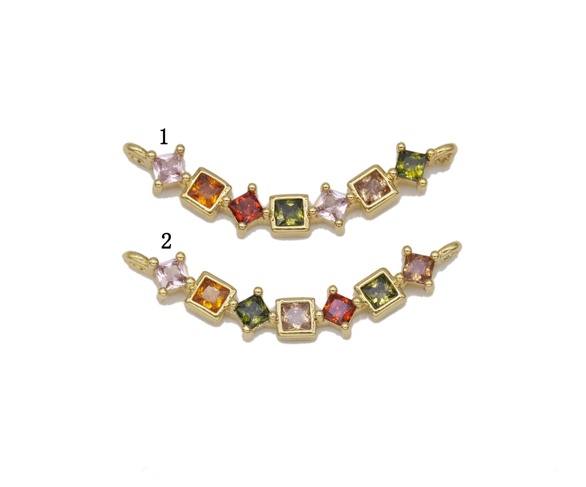 Colorful CZ Square Diamond String Connector Charm, Sku#LK752
