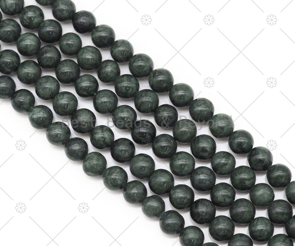 Natural Dark Green Jade Round Smooth Beads, Sku#U1196