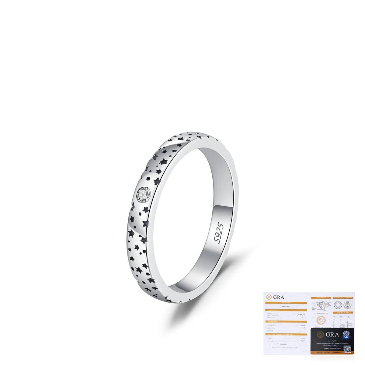 Star-Shaped D-Color VVS1 Moissanite Engagement Ring in Sterling Silver – Narrow and Wide Band Options