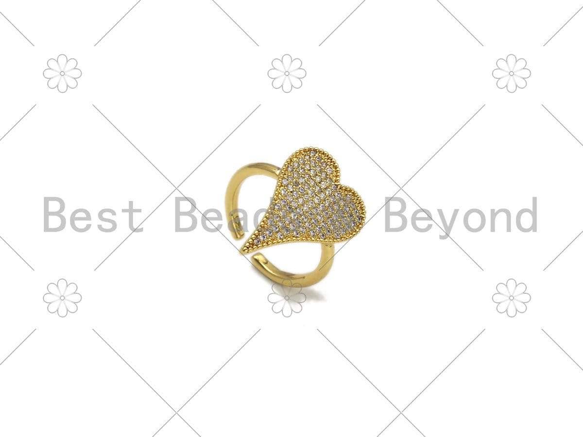 CZ Big Heart Shape Adjustable Ring, Sku#X233