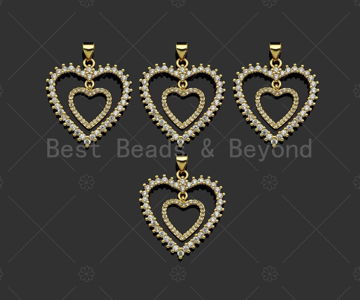 Gold Filled CZ Micro Pave Double Heart Shape Pendant, 18K Gold Filled Charm, Necklace Bracelet Charm Pendant,25x27mm,Sku#LD95