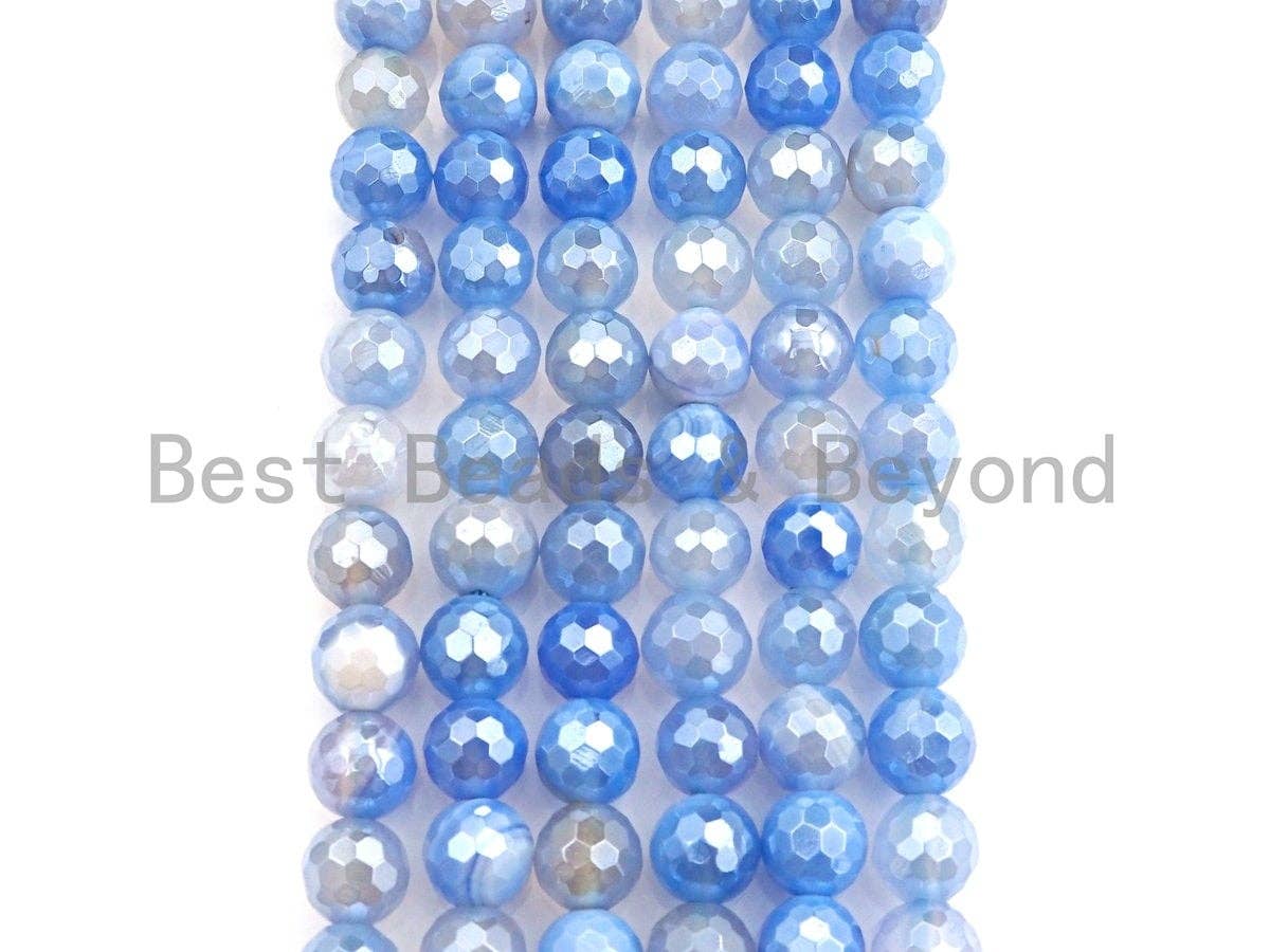 Gorgeous Mystic Plated Natural Blue Aagte, 6mm/8mm/10mm/12mm round faceted bead, Blue Agate beads, 15.5" full strand, sku#U596