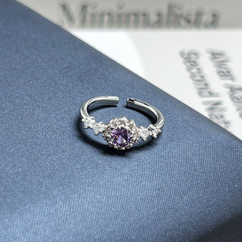 Nine Purple Fire Series Purple Rhinestone Open Ring, Sweet Cool Luxury Minimalist Unique Design Women Finger Ring
