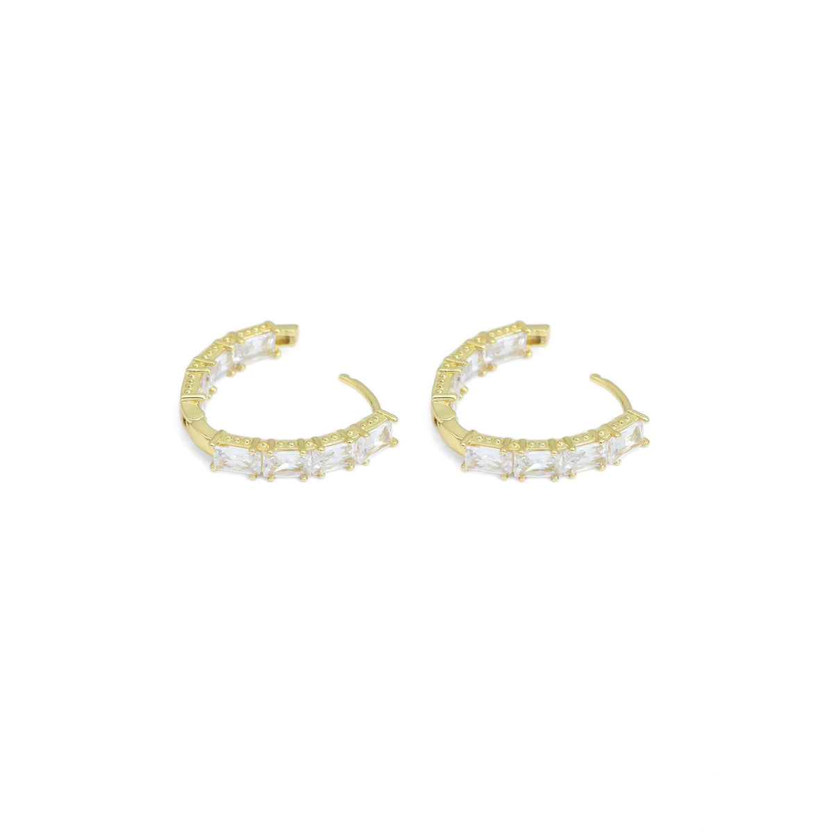 Gold Silver Baguette CZ oval shape Geometry Huggie Earrings, Sku#A239