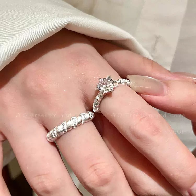 2026 New High-End Sparkling Zircon Brushed Open Ring For Women, Light Luxury Niche Index Finger Ring