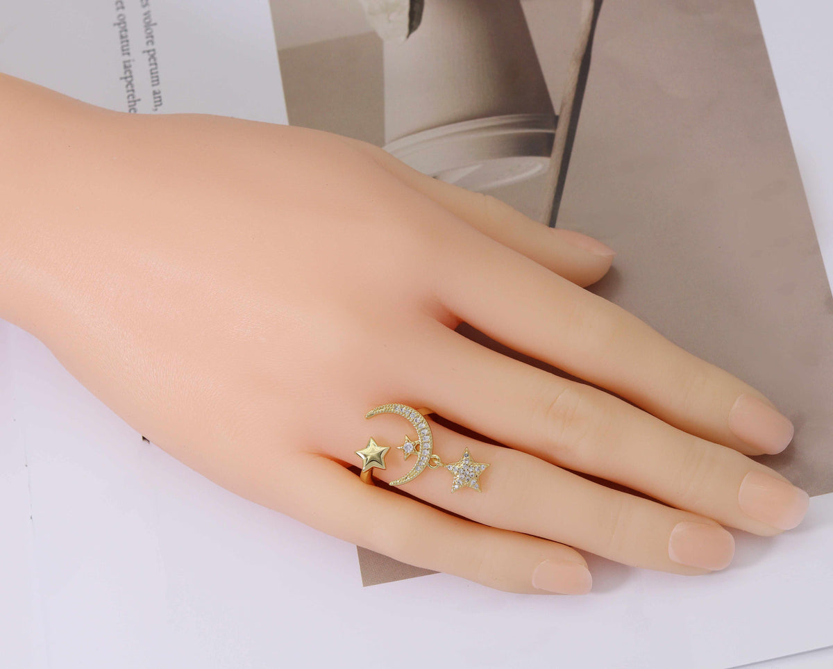 Dangle Star Cresent Moon Ring, Sku#LK745