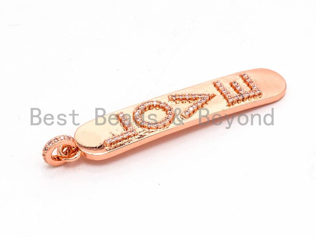 CZ Love Micro Pave Long Bar Love Pendant, Cubic Zirconia Strip Pendant, Micro pave Oval shape pendant, 50x9mm, sku#F354