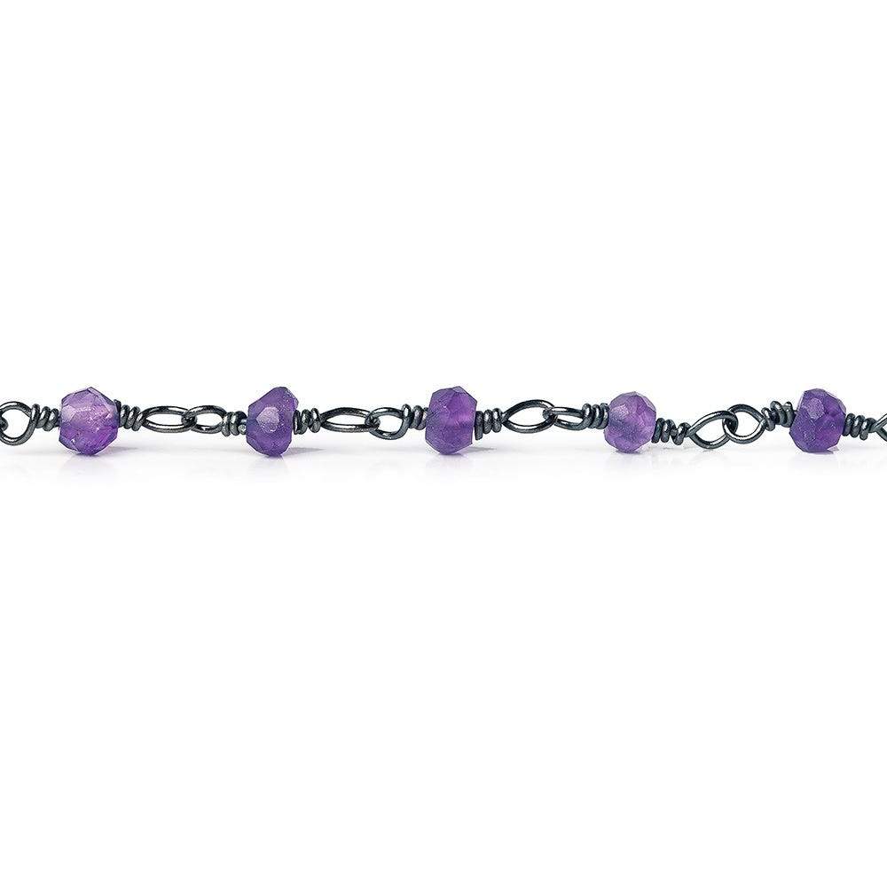 3mm Amethyst faceted rondelle Black Gold plated Chain by the foot 36 pieces