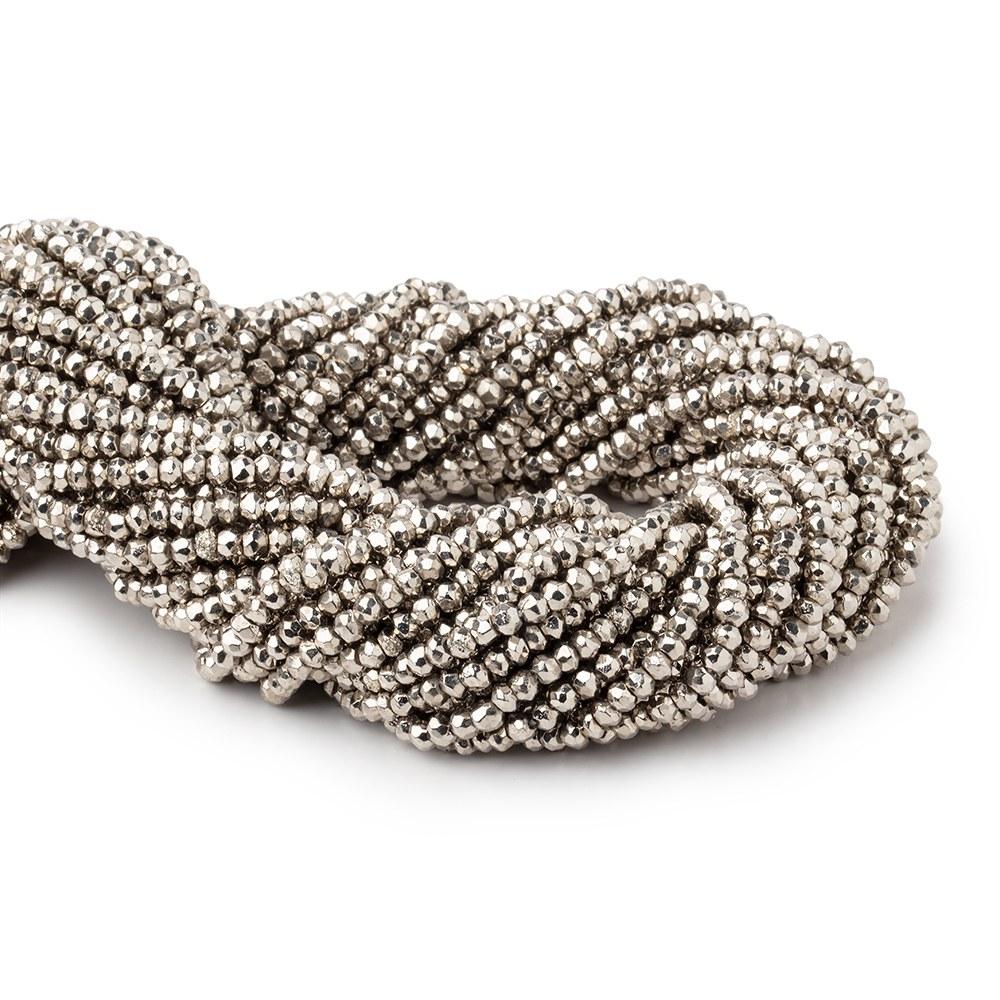 3mm Platinum Silver plated Pyrite Faceted Rondelle Beads 13 inch