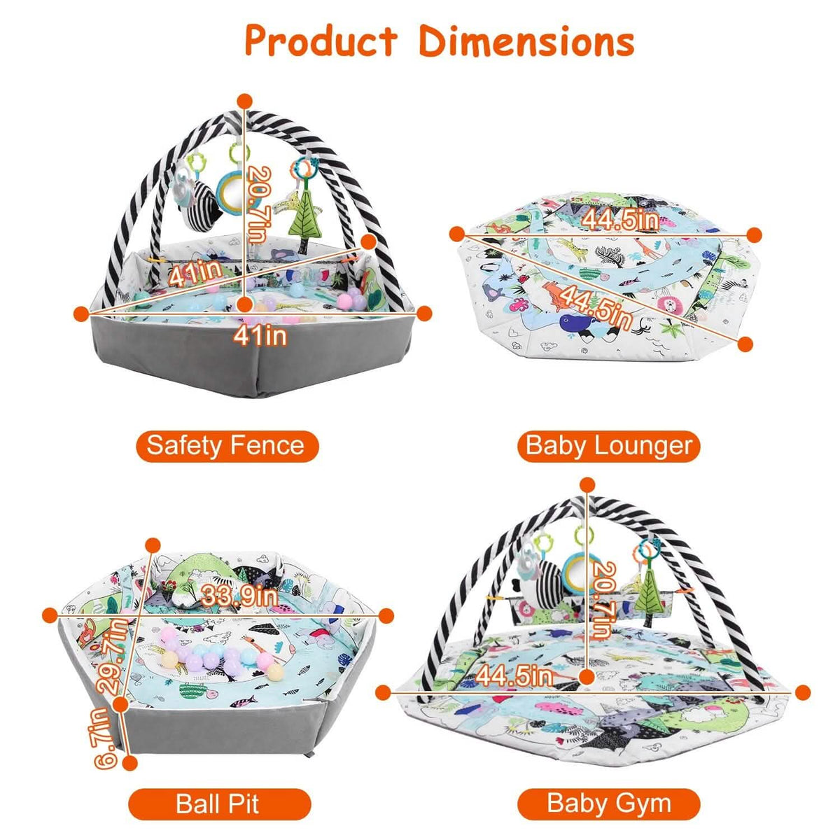 4-in-1 Baby Gym Play Mat Ball Pit with Pillow 18 Balls 9 Toys for 0-3 Years Old