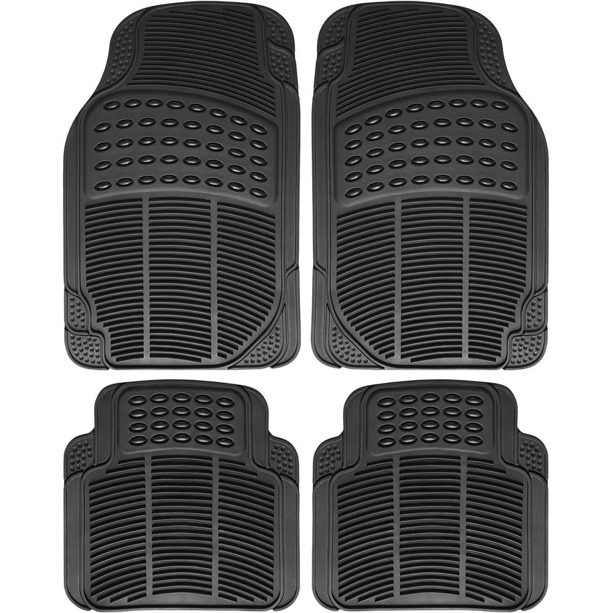 4-Pack: OxGord® Ridged Style 1st & 2nd Row Black Heavy Duty Rubber Floor Mat Set