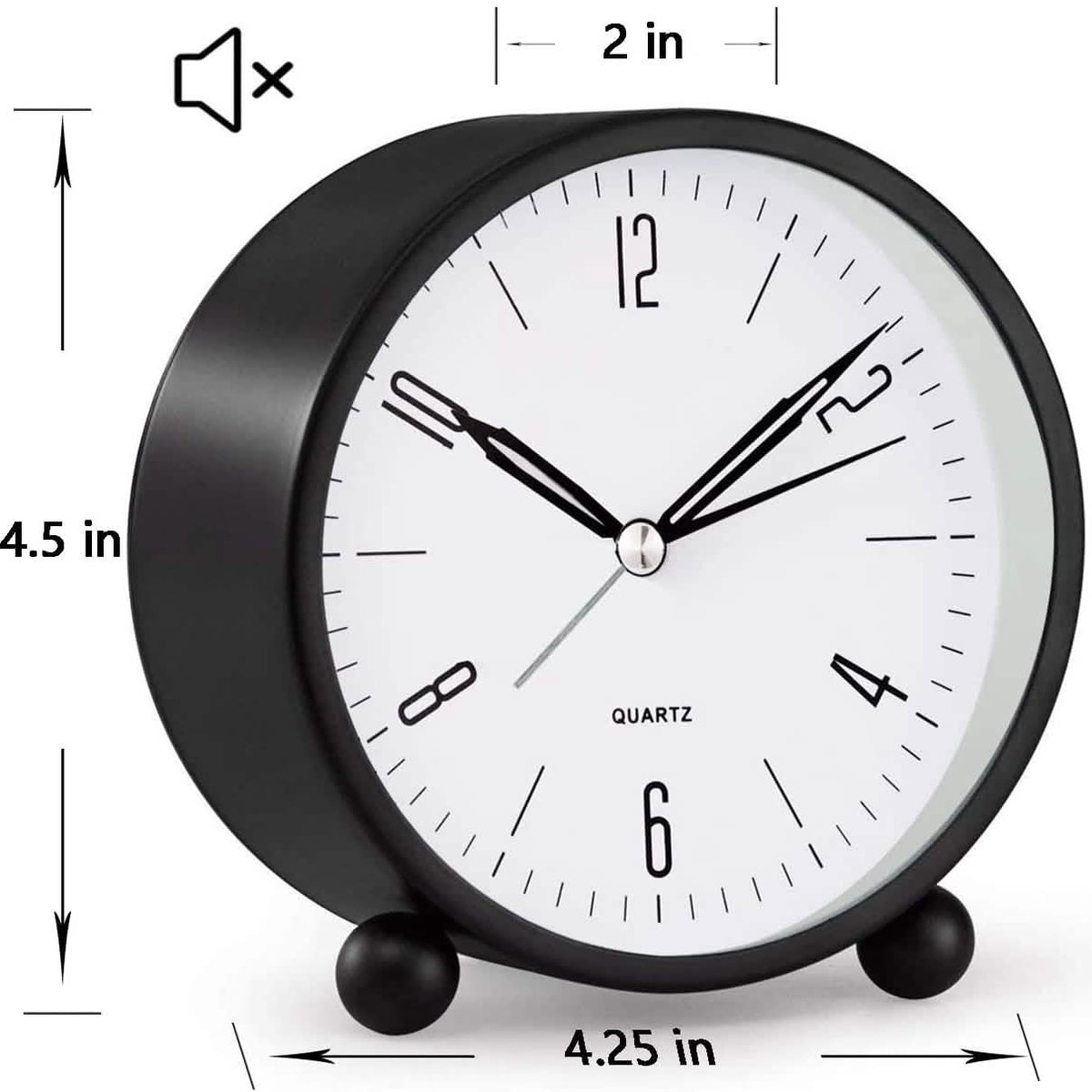 4" Super Silent Non Ticking Analog Alarm Clock with Night Light