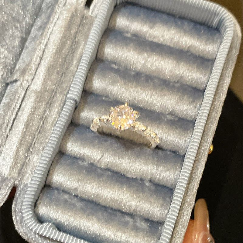 2026 New High-End Sparkling Zircon Brushed Open Ring For Women, Light Luxury Niche Index Finger Ring