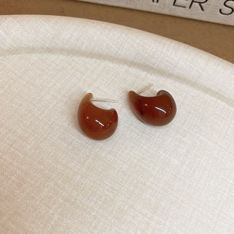 Maillard Style Amber Resin Gold Hoop Earrings, C-Shaped Chunky Gold Tone Resin Hoops, Vintage Lightweight Fashion Earrings For Women Daily & Party Wear