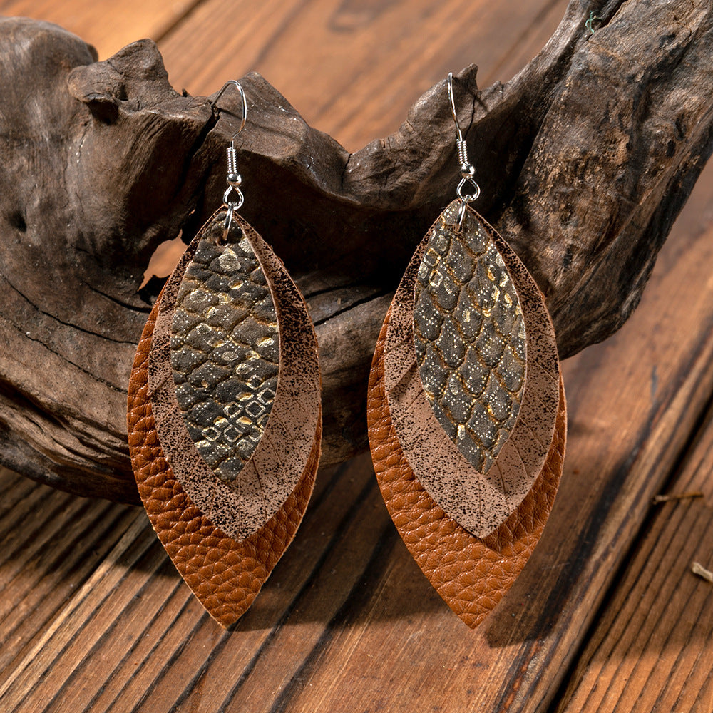 Fashionable Leather Multi-Layer Earrings In A Cartoon Style