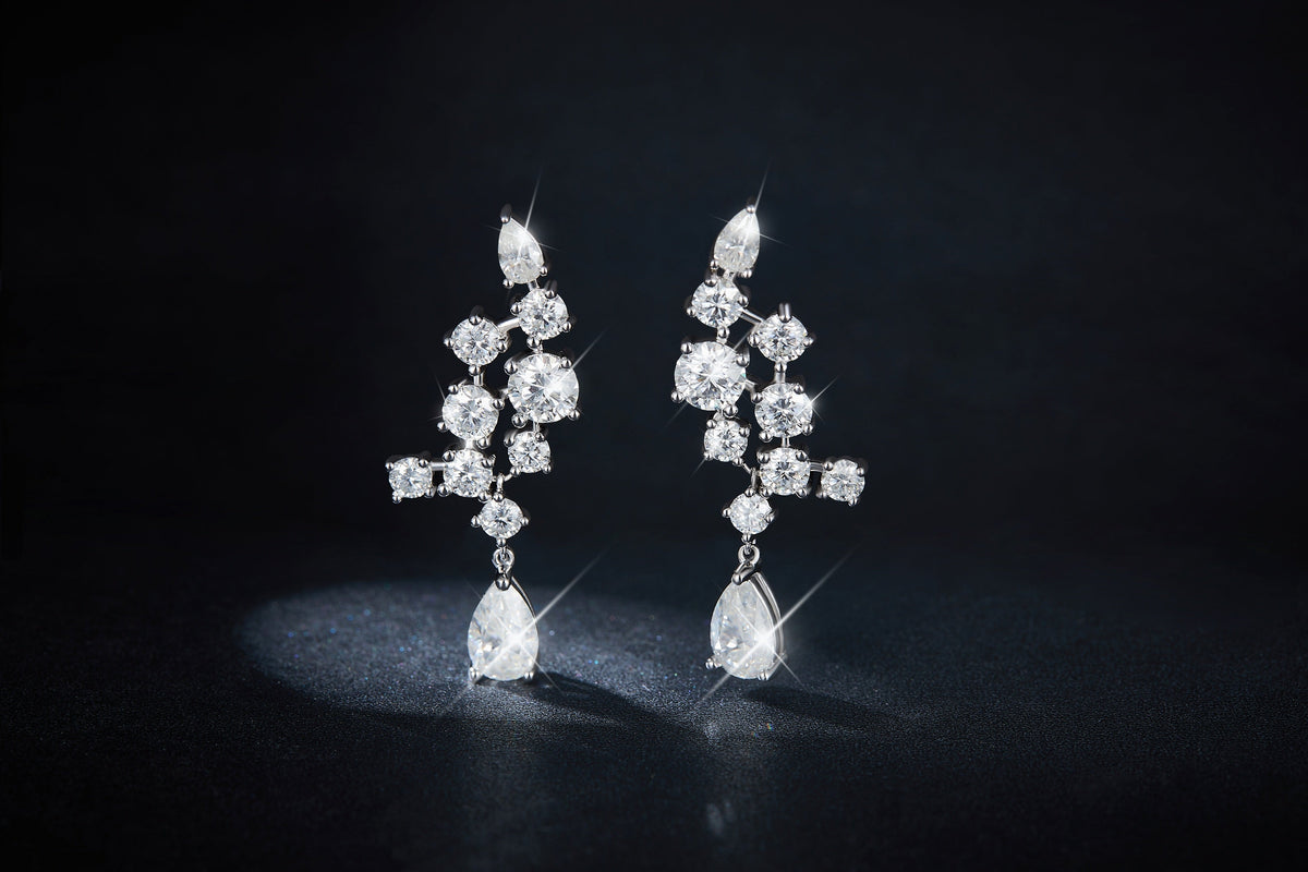 S925 Sterling Silver Pear Cut Moissanite Crawler Earrings  5x8mm Teardrop Climber Dangle With GRA Certificate Platinum Plated Jewelry Gift Box Set