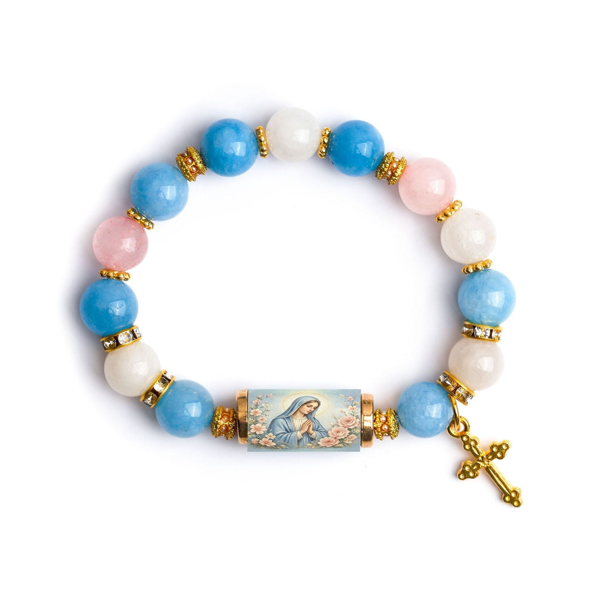 Gold Plated Alloy Cross Pendant Bracelet Women White Chalcedony Cross Jewelry