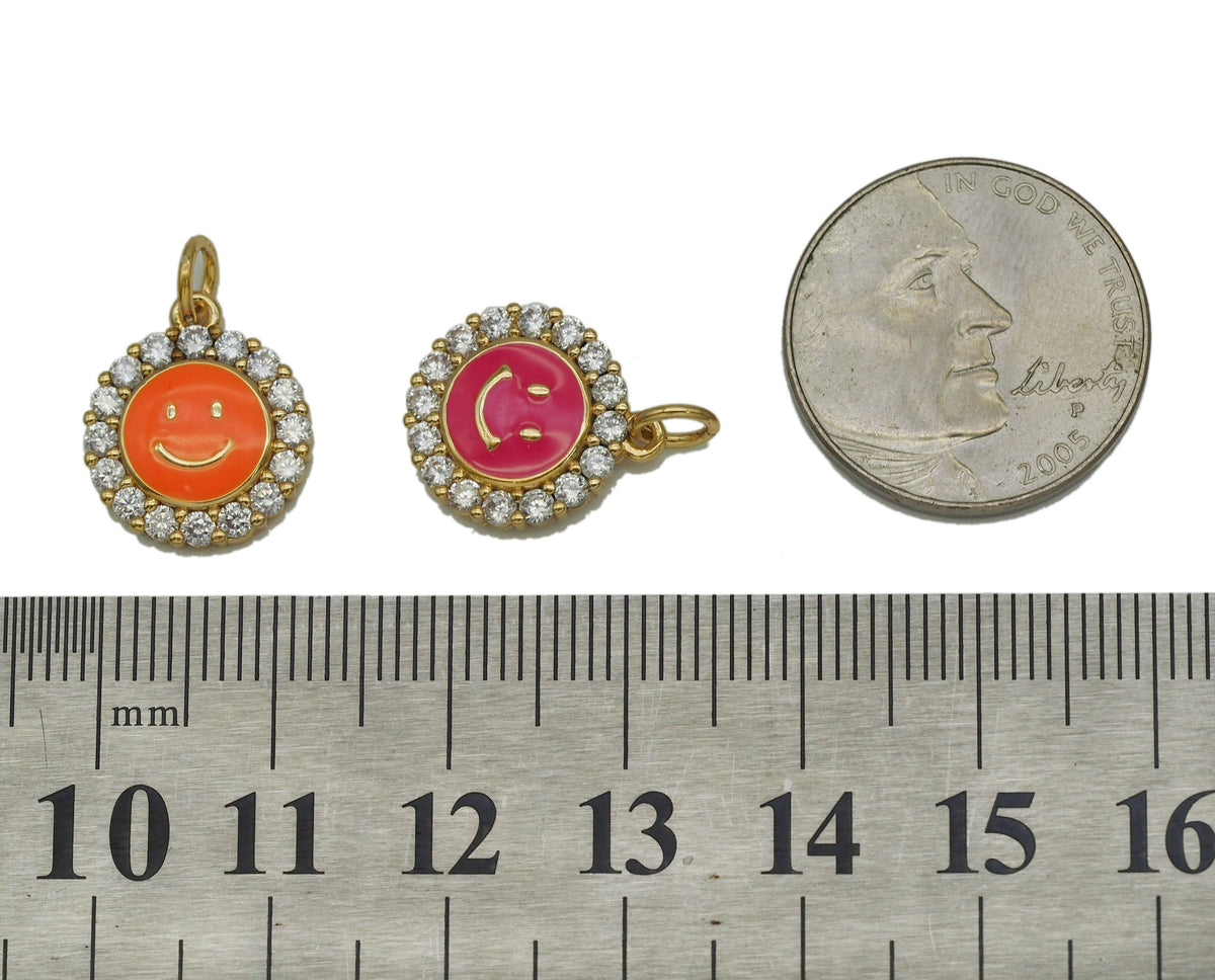 CZ Enamel Round Smiley Face Charm, Sku#F1477C