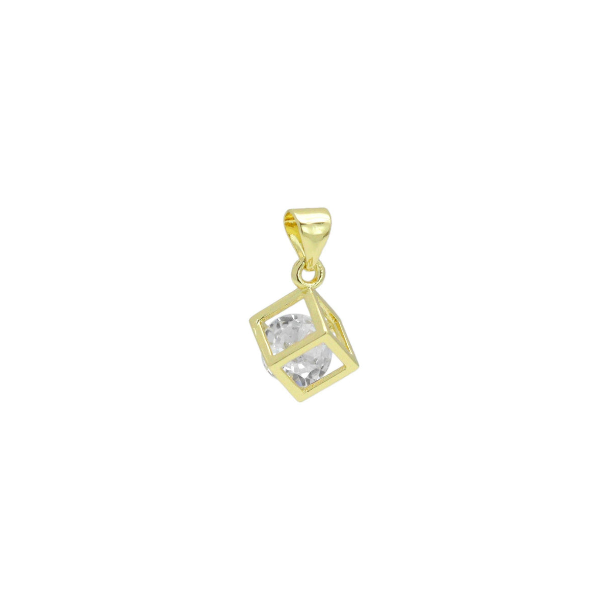Clear CZ Gold Diamond Cube Cage Charm Pendant, Sku#LK1079