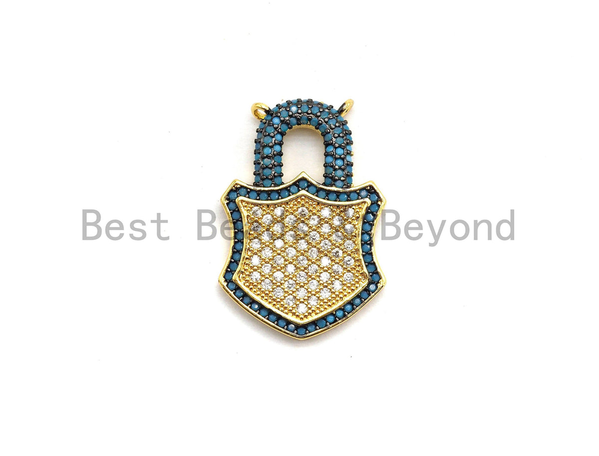 Colorful CZ Micro Pave Lock Pendant,Lock Pave Pendant,Turquoise/Fuchsia/Green/Cobalt/Yellow/Black plated, 18x26mm, Sku#F674