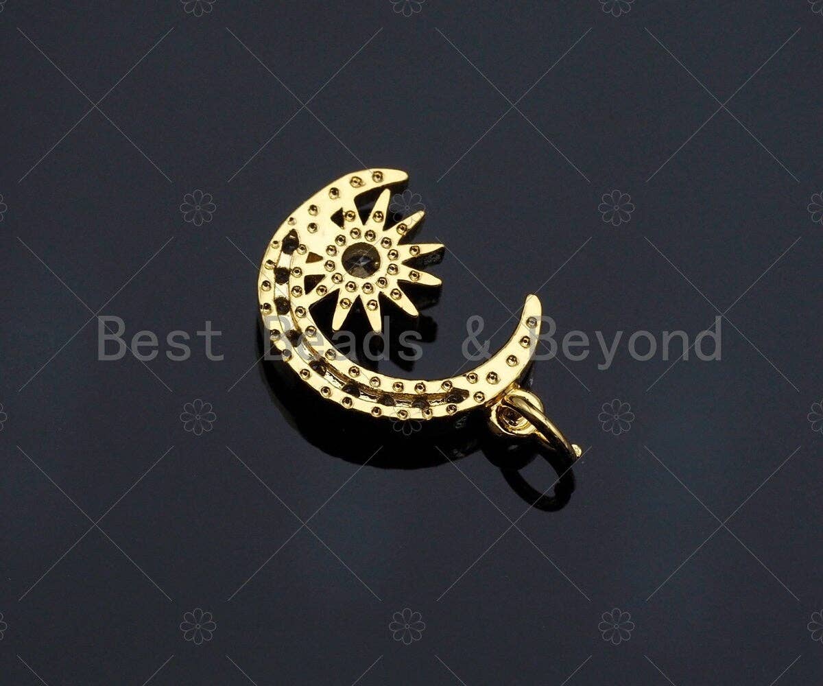 Dainty CZ Micro Pave Moon Star Charm/Pendant, Moon Shape Charm, Gold Pendant, Gold plated charm, 10x14mm, Sku#JL07