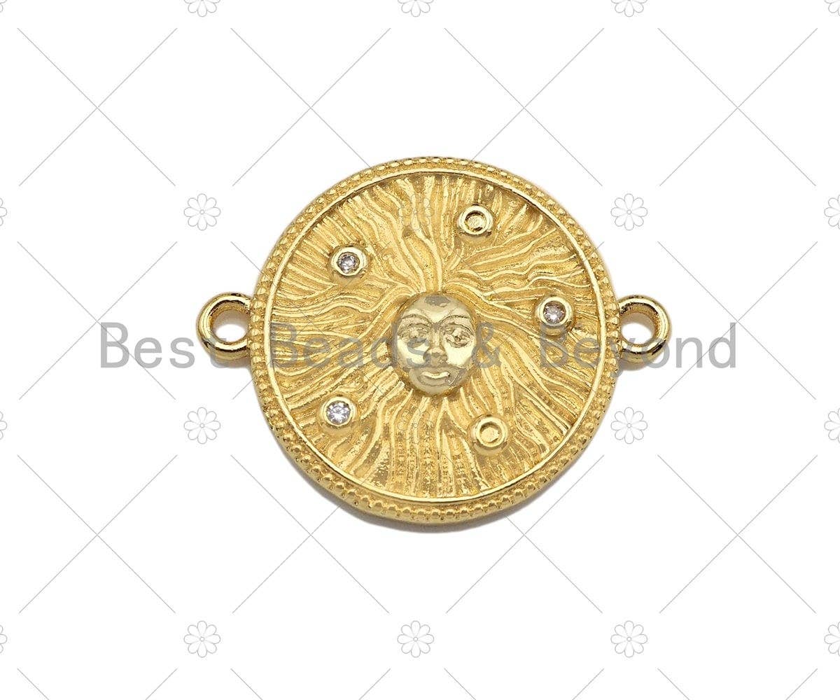 CZ Micro Pave Face On Round Coin Connector Beads, Cubic Zirconia Connector, Dainty Gold Medallion Connector,,18x22mm,Sku#LK226