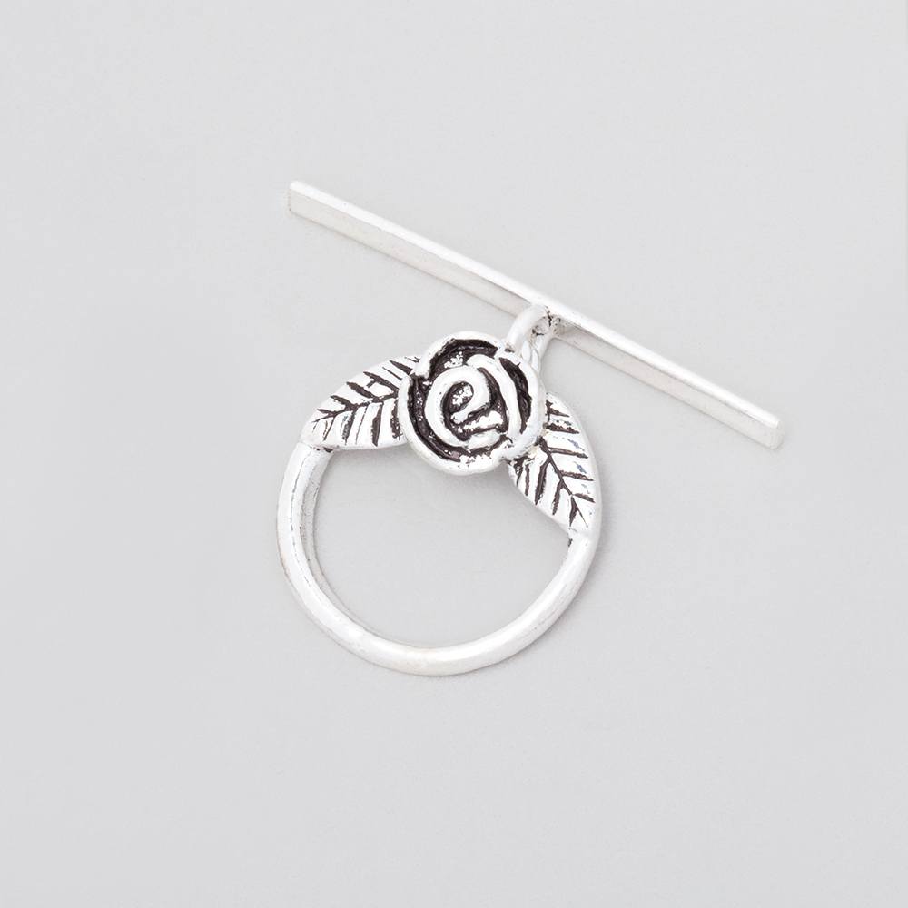 17mm Antiqued Sterling Silver Round Toggle Rose Design 1 piece