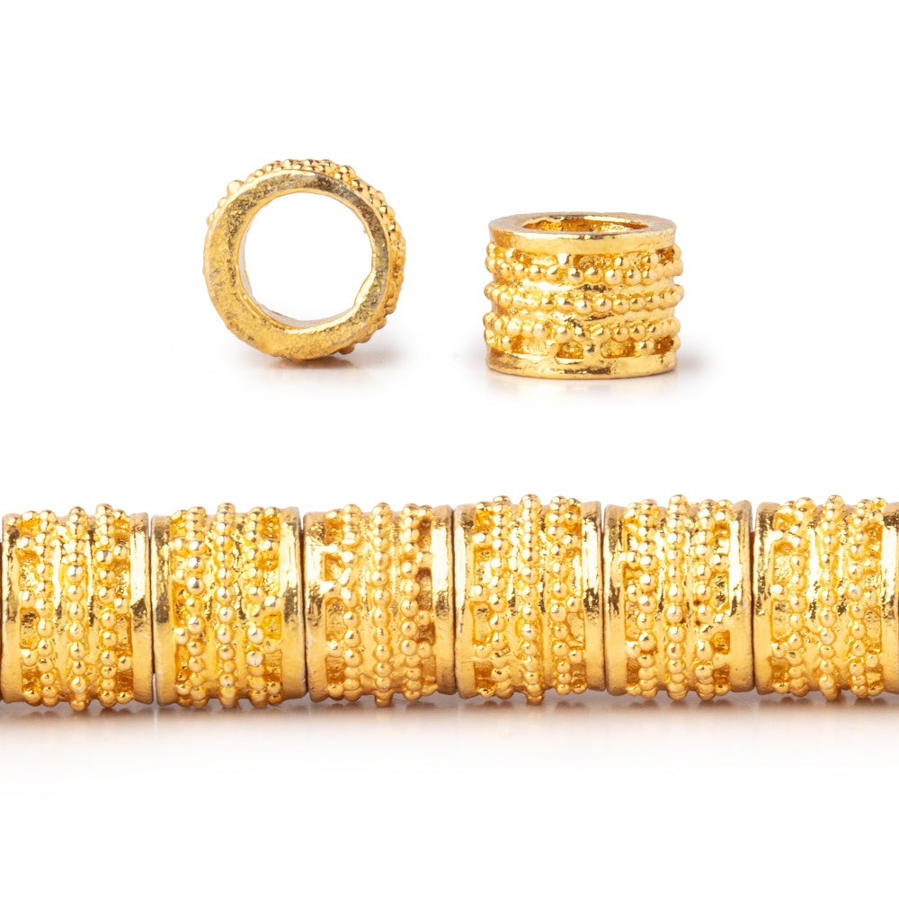 7x9mm 22kt Gold Plated Copper Miligrain Tube Beads 8 inch 30 pieces Large Hole