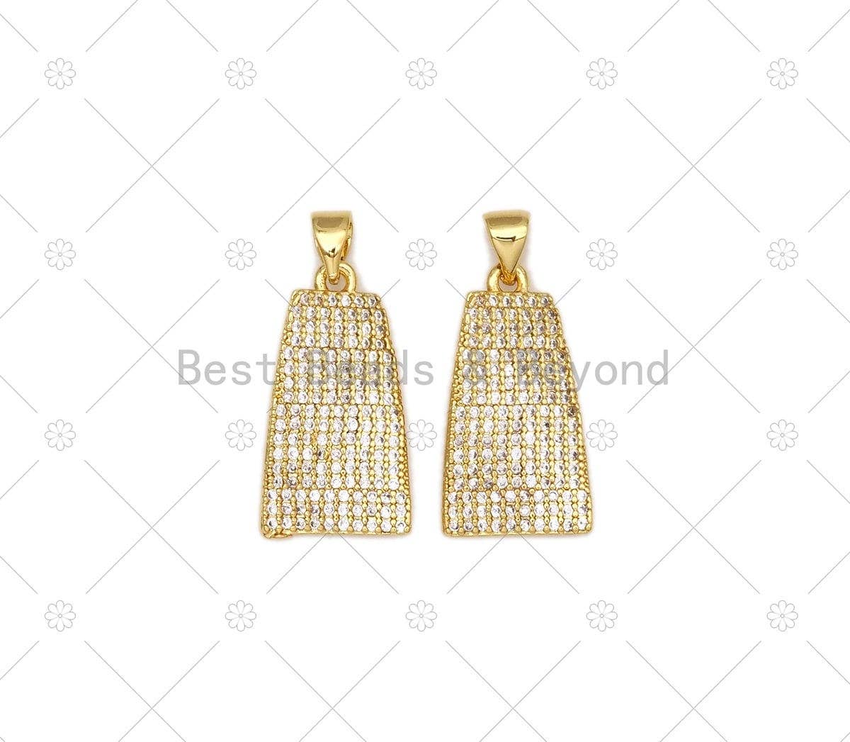 CZ Micro Pave Bell Shape Pendant, 18K Gold Filled Cubic Zirconia Charm, Necklace Bracelet Charm Pendant,12x22mm, Sku#LK474