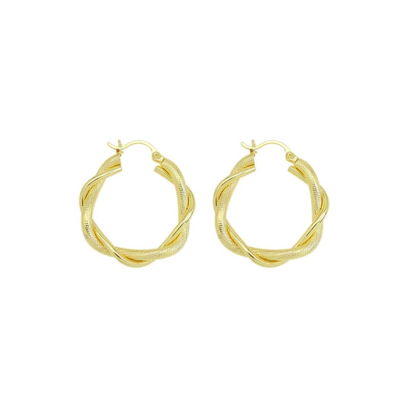 Gold Twisted Hoop Earrings, Sku#JL194