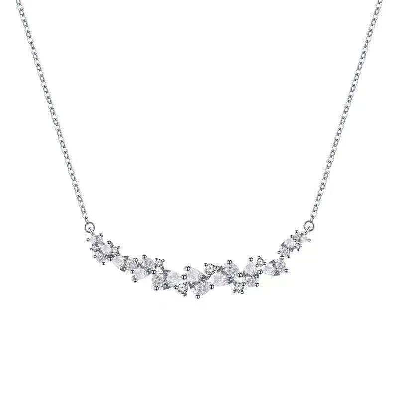 1pcs 999 Sterling Silver Cluster CZ Smile Bar Necklace, Luxury Delicate Style, Ideal For Birthday Gifts