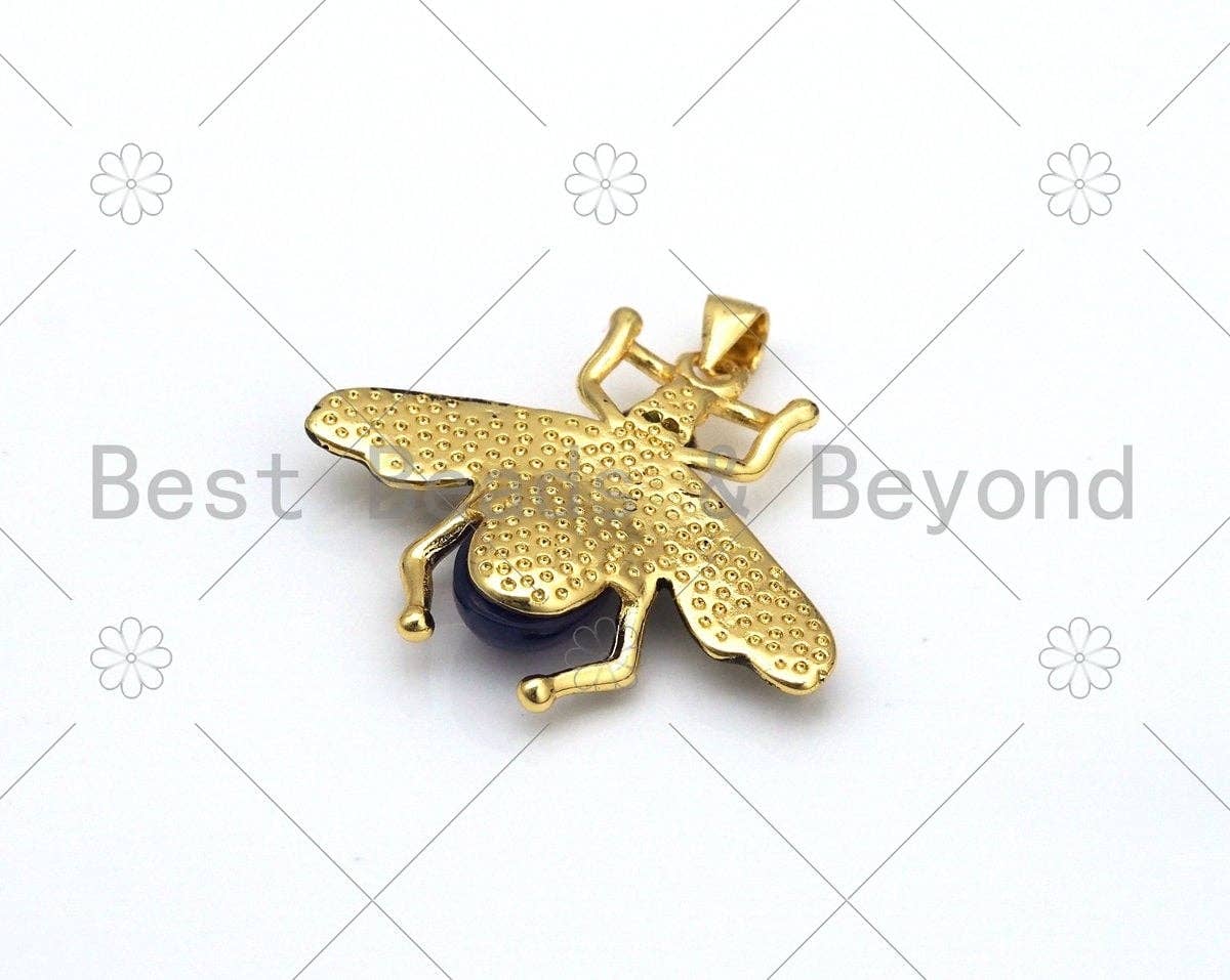 Colorful Glass Bee with Fuchsia CZ Eye  Shape Pendant,18K Gold Filled Bee Charm, Necklace Bracelet Charm Pendant, 32x27mm, Sku#FH179